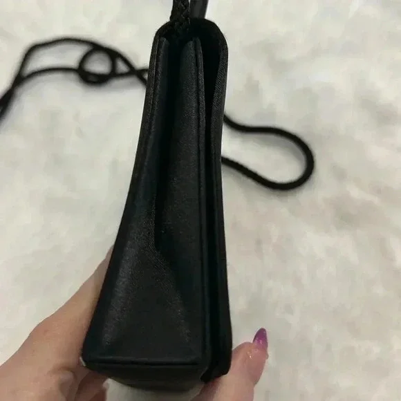 Vintage La Regale Black Evening Satin Mini Purse HandBag Crossbody Elegant Fun - Picture 5 of 16